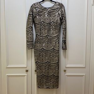 Dress the Population Emery silver sequin midi dress